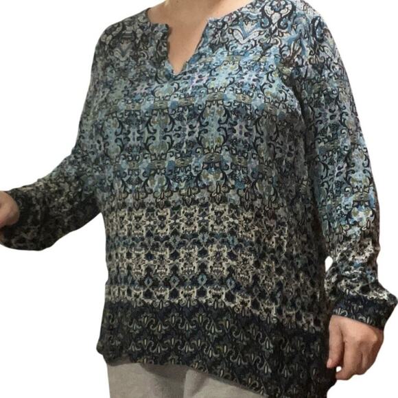 J.Jill Womens Damask Blue Print Long Sleeve Bouse Size XL - Picture 3 of 8